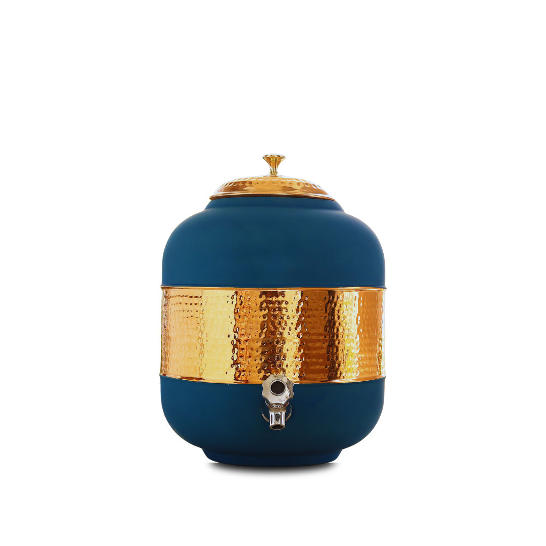 Pure copper water pot, half hammered with silk finish, blue, 5000 ML